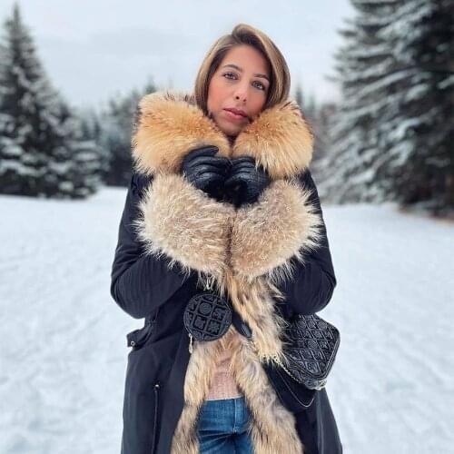 2021 new parka long winter jacket women outwear thick parkas raccoon natural real fur collar coat hooded real warm fox fur liner