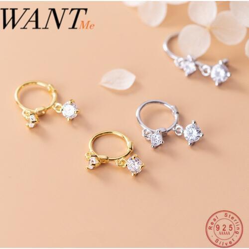 WANTME Genuine 100% 925 Sterling Silver White Zircon Gothic Dazzling Dangle Pendant Stud Earrings for Women Fine Jewelry Gift