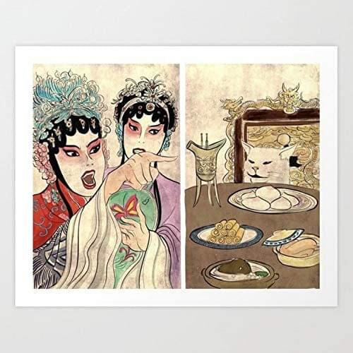 Sylty Woman Yelling at Cat Meme - Chinese Style Art Print Home House Wall Plate Metal Tin Sign 8X12 Inch