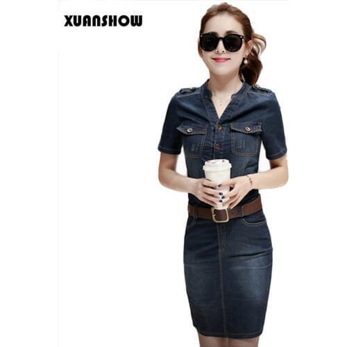 2018 Women Denim Dress Slim Casual Party Club Work Office Jeans Women Dresses Plus Size Ladies Robe Vestidos