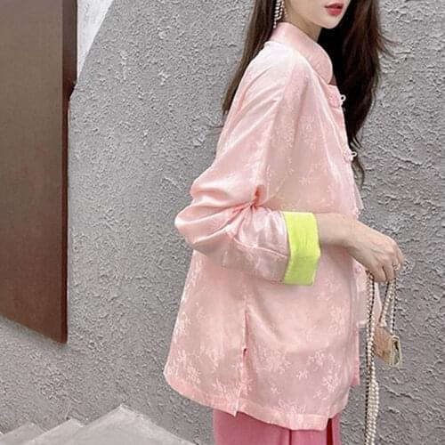 Women Coat Chinese Style Spring Autumn Outerwear Coats Jackets Embroidery Full Single Breasted Wide-waisted Girls Bag Sweet