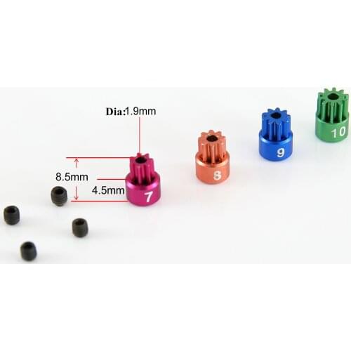 CNC Aluminum 7T/8T/9T/10T Teeth Engine Pinion Gear for Motor Gears (4pcs/set)