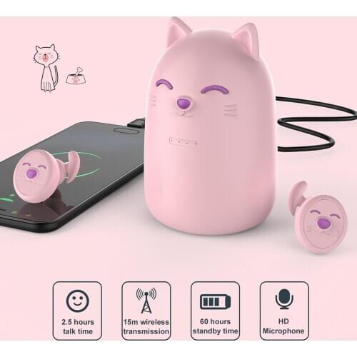 ZW-T11 TWS Earbuds Wireless Stereo Sound Bluetooth 5.0 Earphone Cute Headset Kitty Pink Bear Gray Elf Black Four Colors