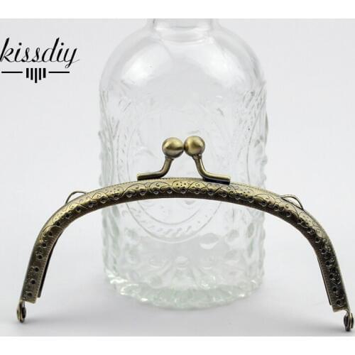 10pcs 12.5*7cm Bronze Tone purse metal Frame Ball Carved Arch Kiss Clasp Lock With Handle For Bag Handbag Handle