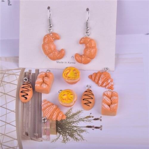 10pcs/pack Food Bread Croissant Egg Tar Resin Charms Pendant for Diy Earring Keychain Jewelry Making Kawaii Charms