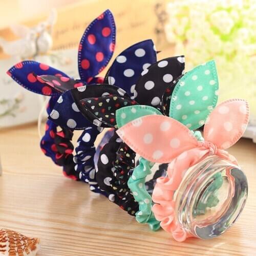 10PCS New Fashion Girls Hair Band Mix Styles Polka Dot Bowknot Rabbit Ears Elastic Ropes Ponytail Holder for Woman Headwear