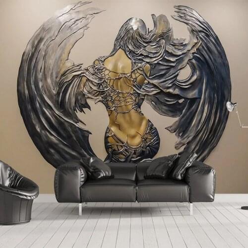 Custom 3D Wall Murals Wallpaper Beauty Wings Sculpture European Style Study Room Bedroom Living Room Wall Decoration Art Mural
