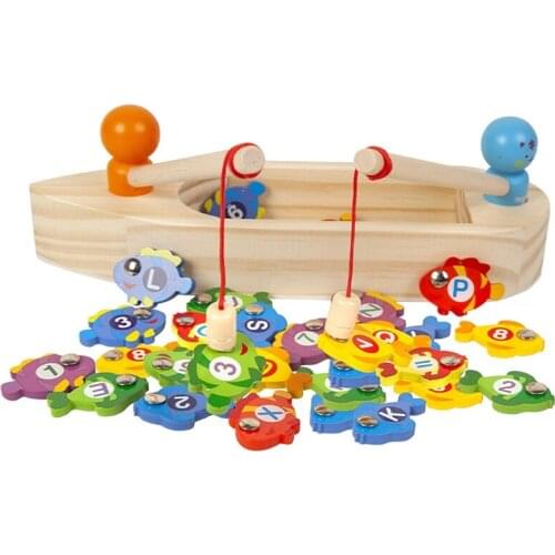 Wooden Magnetic Fishing Game - Wood Toy Board Game Puzzle Baby Toys for 4 5 6+ Years Old Baby Toddler Children