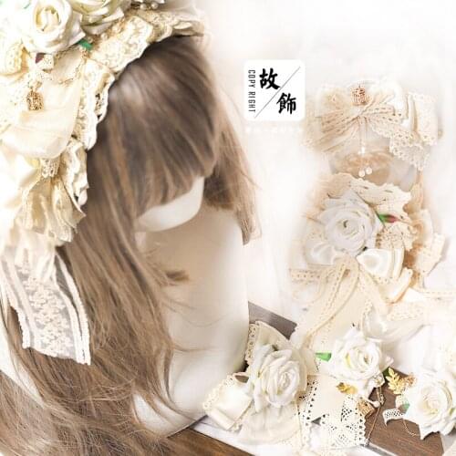 Lolita Handmade KC Hair Accessories Generate Color Japanese Style Lace Handmade Bow Lolita Rose Headdress