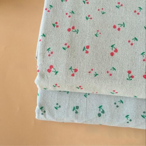 Beige Cotton Linen Fabric Cherry Printed Linen Cotton Fabric DIY Sewing Canvas Cloth Materia For Curtain Sofacover Tablecloth