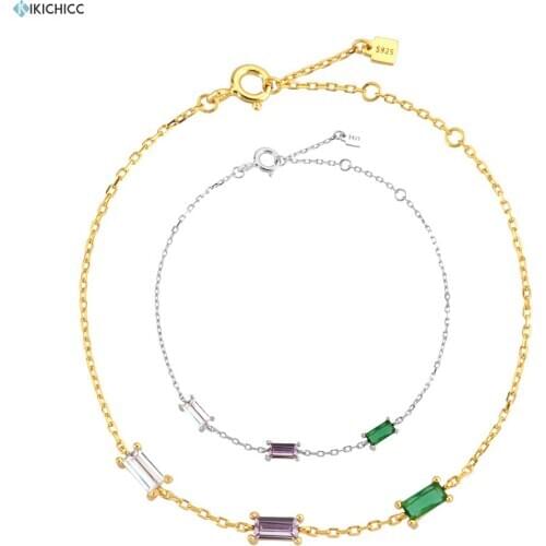 Kikichicc 100% 925 Sterling Silver Three Zircon Color Charms Chain Bracelet Bangle 2020 Rock Punk Luxury Fashion Fine Jewelry