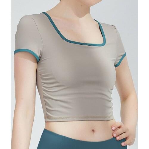 Quick Dry Short SleeveSexy Exposed Navel Sports T-Shirt Gym Clothes Yoga Shirt Workout Tops For Women Fitness Crop Sport Wear