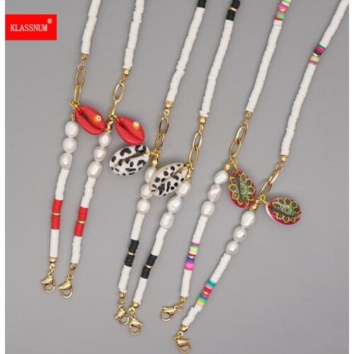 1PCs New Mask Chain Necklace Fashion Women Jewelry Boho Masks Strap Heishi Clay Necklaces Pearls Shell Glasses Chains Wholesale