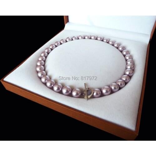 Elegant Light Purple Natural South Sea Shell Pearl Bead Highlight AAA Round Bead 12MM-16mm Necklaces Love Clasp For Woman Gift