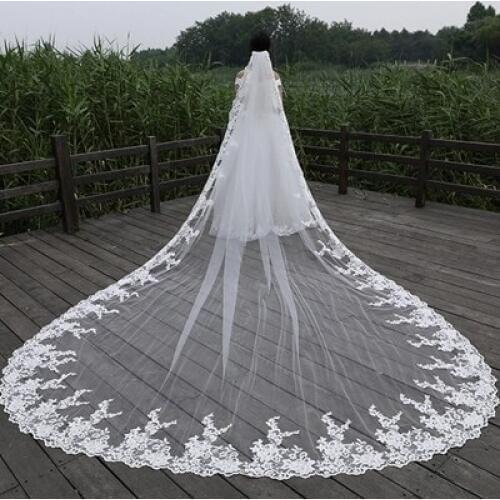 4Meter Ivory / white 2019 bridal veils edge lace tulle Bling Seuqins Cathedral Veil wedding long Wedding Voice wedding accessori