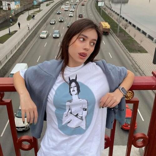 EMO T Shirt Women Witch Printed tshirts Cotton White Summer Tees Plus size tops dropshipping