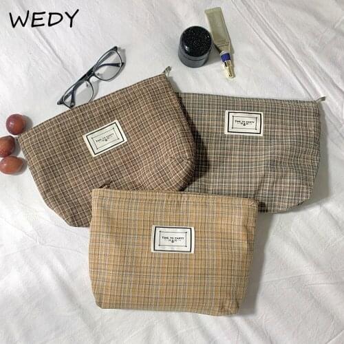 Plaid Cosmeic Bag Cotton Fabric Women Travel Toiletry Bag Necesserie Organizer Cosmetic Pouch Female Beauty Case Make Up Storage
