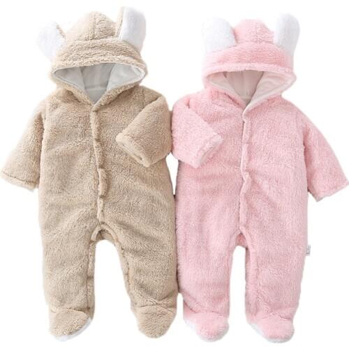Newborn Baby Winter Clothes cute Infant Girls Outwear clothes Jumpsuit for boys soft fleece warm New born Rompers 0-12 Month