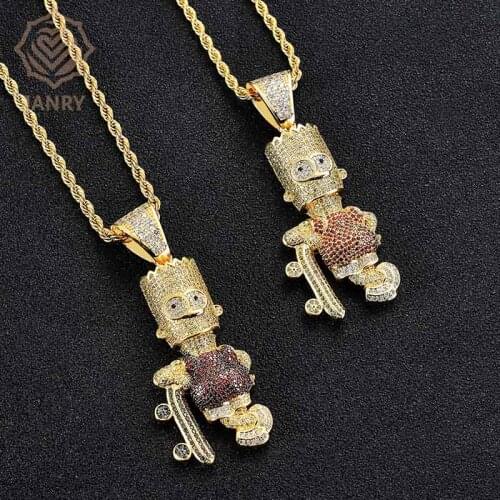 JANRY Cute Cartoon Colored Zircon Pendant Necklace Micro-inlaid Zircon Men Women Hip Hop Necklace With 60cm Chain