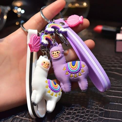 Cute Alpaca Keychain Korean Fashion Heart Ball Pendant Creative Cartoon Epoxy Alpaca Keychains For Women Bag Gifts Fashion