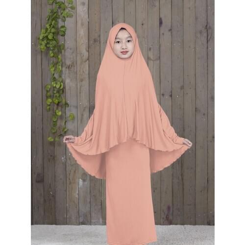 Islamic Clothing Children Muslim Dress Abaya Kaftan Arab Middle Eastern Turkey Dubai Teen Girl Simple Kids Two-Piece Suit Prayer