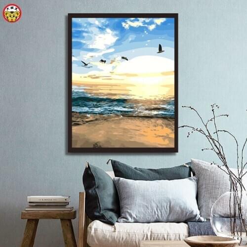 Diy oil painting by numbers art paint by number Ocean illustration bedroom decorative painting