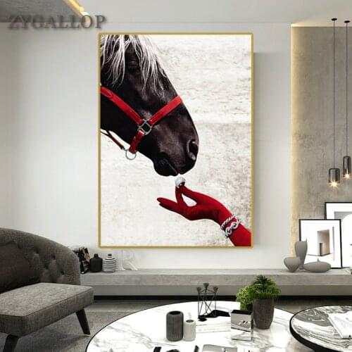 Black Horse and Woman Canvas Painting Modern Wall Art Print Posters Wall Pictures For Living Room Cuadros Decoration Painting