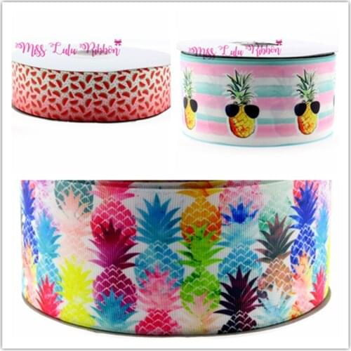 New 6mm-75mm Watermelon & pineapple Printed Grosgrain Ribbon Hair Bow DIY handmade hair accessories for girls 50Yards/roll