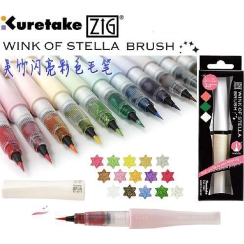 Original Kuretake wink of stella bling multicolour soft calligraphy brush 10 colors/lot