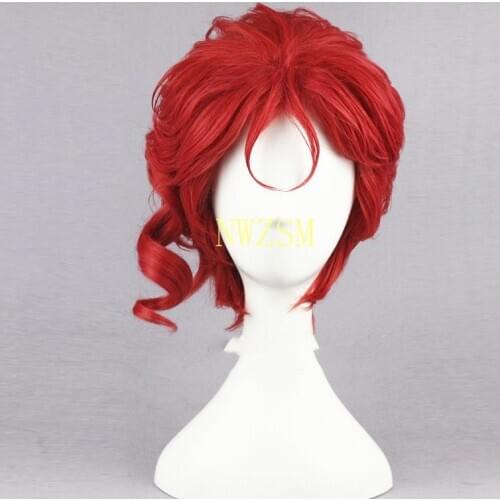 Kakyoin Noriaki From JOJO 14" Red Curly Short High Temperature Fiber Syntheitc Hair Cosplay Wig+Wig Cap