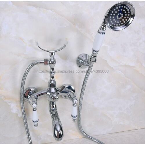 Polished Chrome Bathroom Clawfoot Bathtub Faucet With Brass Handheld Shower Head Cold Hot Water faucet Mixer Tap Bna246