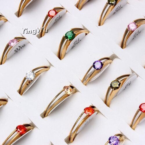 Luxury 30pcs Rhinestone Finger Ring Gold 316L Stainless Steel Female Engagement Ring Jewelry Wholesale