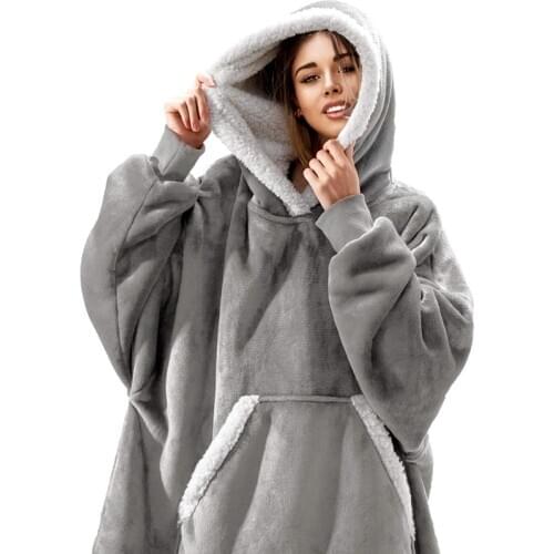 Wool Fleece Plaid Blanket Winter Wear-resistant Hooded Warm Night Gown Men and Women Adult Casual Home Outdoor Clothing