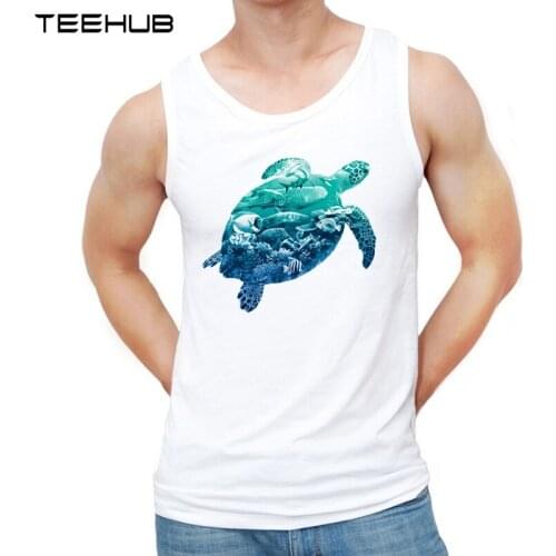 TEEHUB 2019 Fashion Ocean Turtle Design Men Tank Tops Funny O-Neck Vest Sleeveless Casual Men Tee