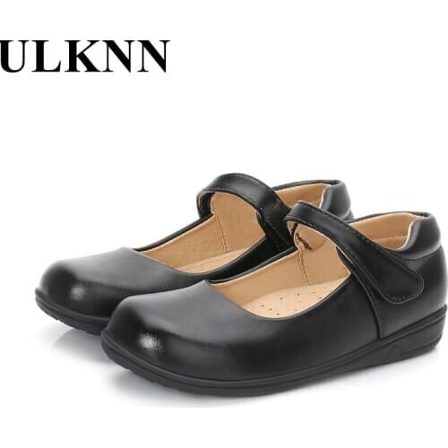 ULKNN Girls Shoes Black and White Children Show Out Spring and Autumn Flats Princess Dress Shoes Kids School Single Shoes