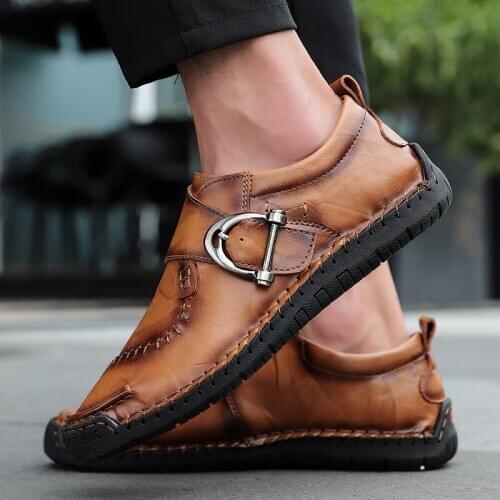 Big Size 48 Vintage Shoes Genuine Leather Mens Casual Leather Shoes for Men Handmade Leather Loafer Cowhide Shoes Classic New