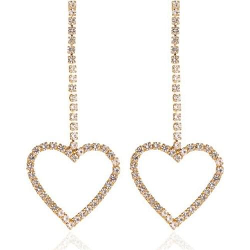 Modyle Dominated Exaggerated fashion Zircon crystal double heart earrings contracted long Women Drop earrings Jewelry