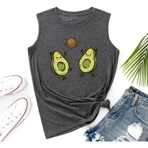 Avocado Playing Ball Funny Tank Tops Women Vest Tanks Top Summer Shirt Sleeveless T-Shirts Muscle Fitness Tee Shirts Clothes