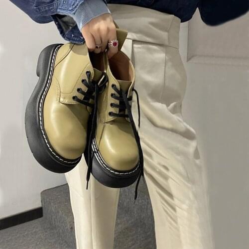 Runway Ankle Boots Women Lace Up Round Toe Short Boots Britain Style Platform Shoes Woman Thick Sole Causal Motorcycle Boots