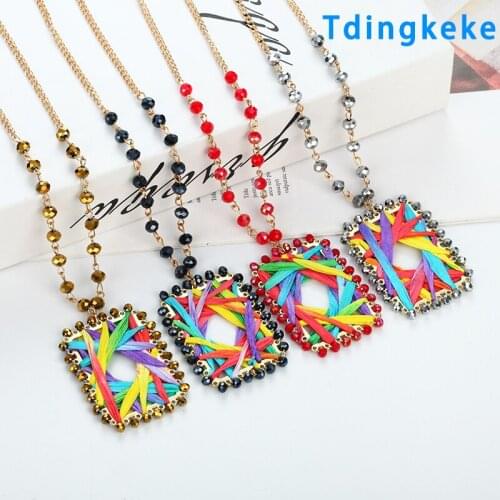 Womens Bohemian Necklaces Pendants Bead Long Chain Necklace Hand Woven Summer Beach Holiday Necklace Jewelry for Women gift