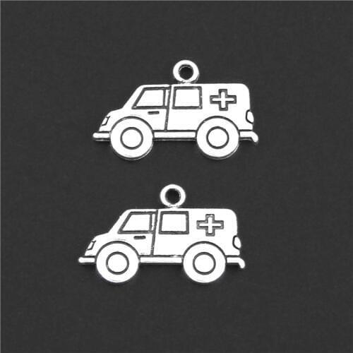 10Pcs Silver Color Medical Ambulance Charms Escort Car Pendant Making DIY Supplies Jewelry accessories Findings 17X20mm A3116