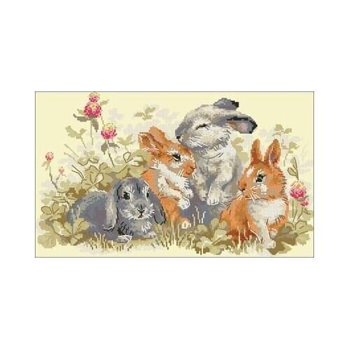 13-Riolis 1413 Four little rabbits Counted Cross Stitch 11CT 14CT 18CT Cross Stitch Kits Embroidery Needlework Sets