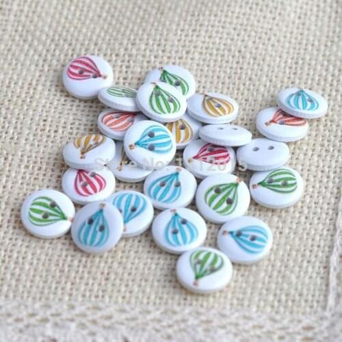 2 Holes Mix fire balloon painted natural round Wooden buttons For Sewing Scrapbooking Crafts 100pcs 15mm XD5410-4