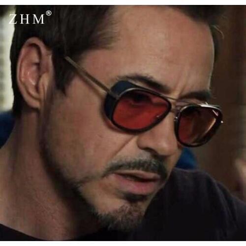 2021 Steampunk ton stark Iron Man 3 sunglasses men brand women mirror designer sun glasses Vintage lens red UV400 sunglasses