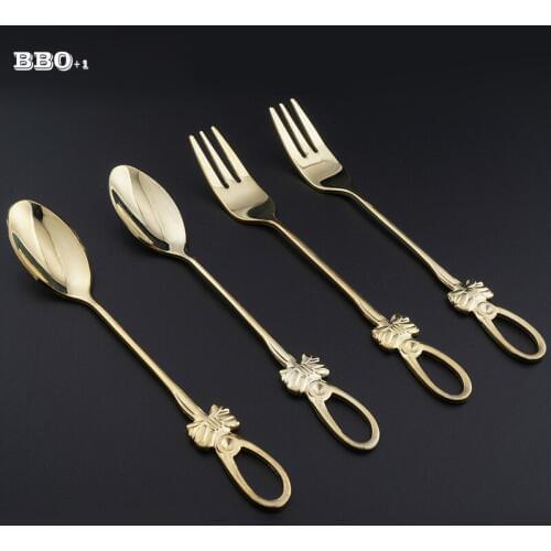 4pcs Butterfly Stainless Steel Coffee Dessertspoon Creative Gold Plated Stainless Steel Dinnerspoon Fork Set Kitchen Accessories
