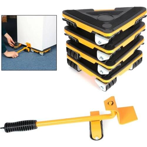5 Pcs/Set Furniture Mover Set Furniture Mover Tool Transport Lifter Heavy Stuffs Moving Wheel Roller Bar 4 Wheeled Hand Tools