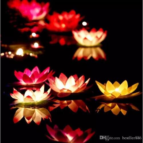 Free Shipping Artificial LED Floating Lotus Flower Candle Lamp With Colorful Changed Lights For Wedding Party Decorations Suppli