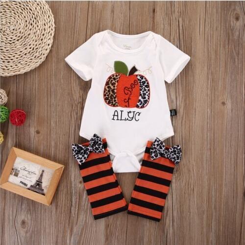 Newborn Baby Girl Boy Halloween Pumpkin Bodysuits Sock Outfit Set Clothes 0-18Months