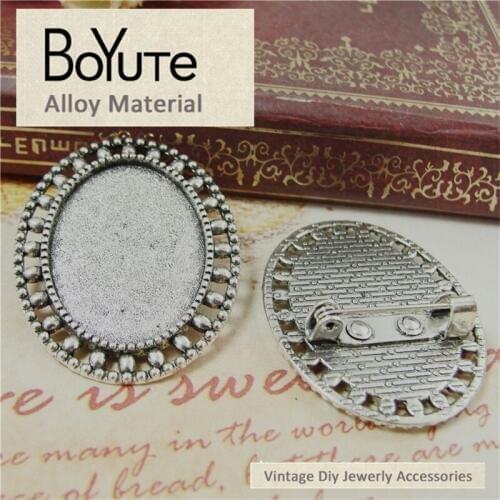 BoYuTe (20 Pieces/Lot) 25*18MM Vintage Zinc Alloy Oval Brooch Base Antique Silver Plated Bezel Pendant Diy Jewelry Components