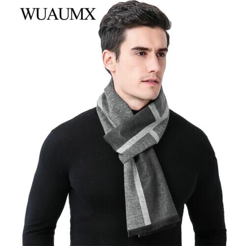 Wuaumx Brand Autumn Winter Warm Scarfs Men Striped Scarves For Male Business Style Scarf Shawls Soft Neckerchief foulard homme